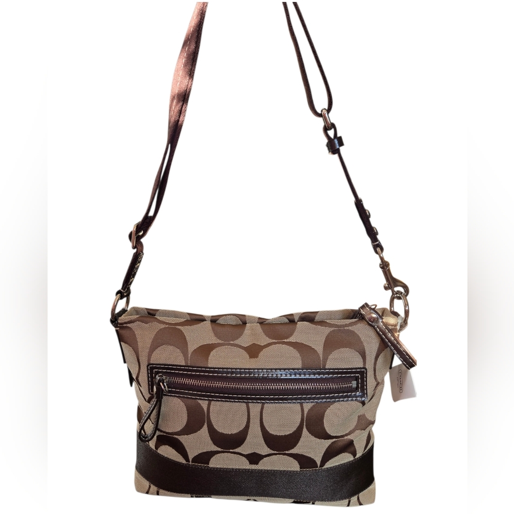 COACH NWT 2011 Signature Khaki And Brown Stripe File Bag - Picture 2 of 13